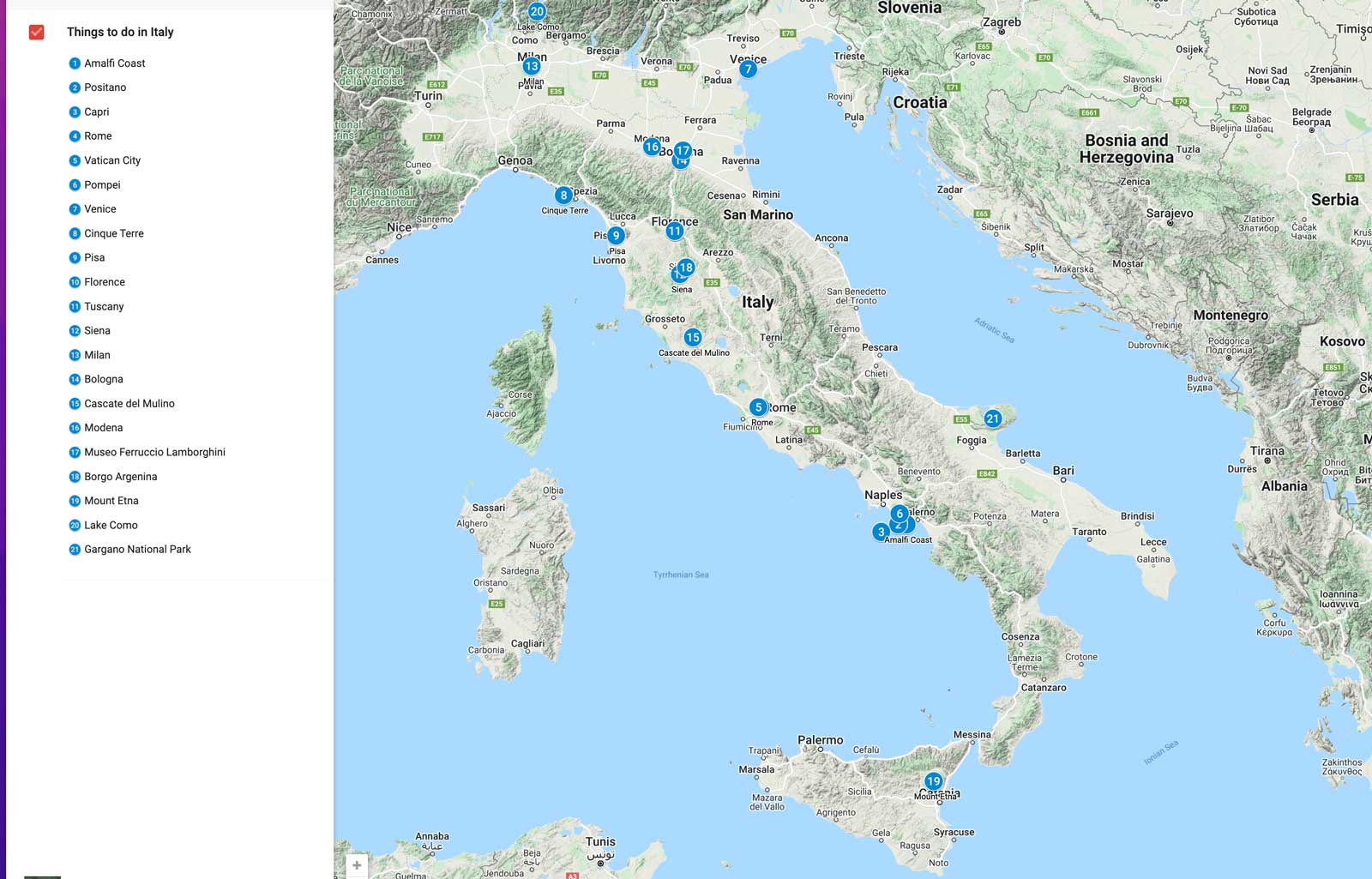 best things to do in Italy map