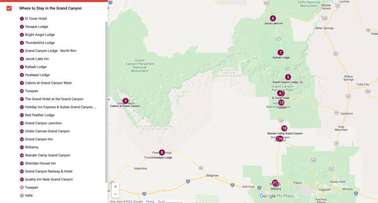 where to stay at the grand canyon map