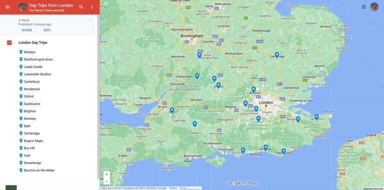 Day trips from london Map