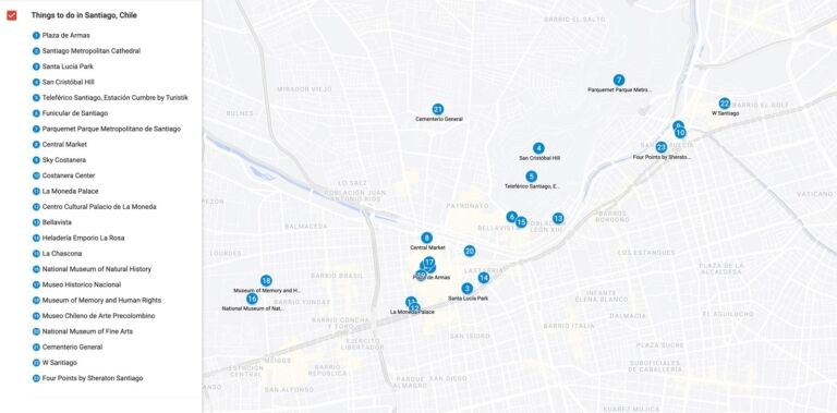 things to do in santiago chile map