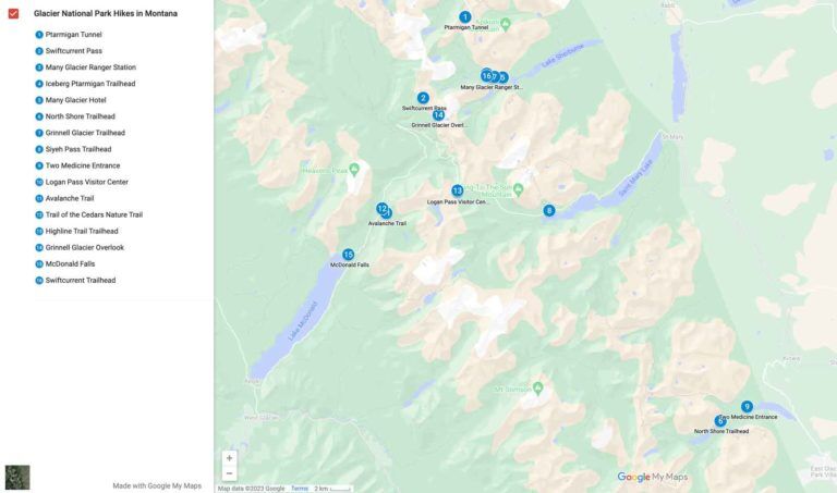 glacier national park hikes map