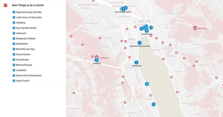 things to do in Zurich map