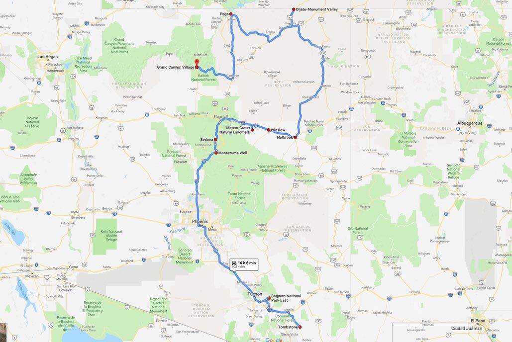 arizona road trip map