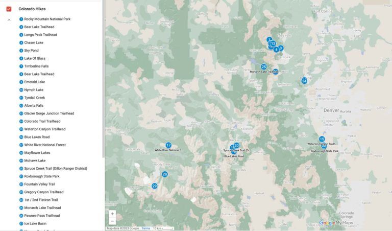 best hikes in Colorado map